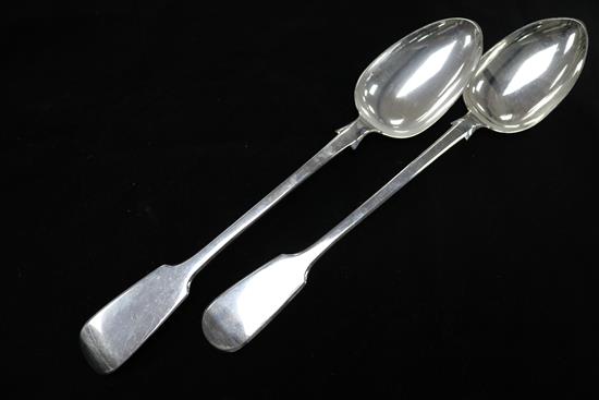 Two Victorian silver fiddle pattern basting spoons including George Adams, 9 oz.